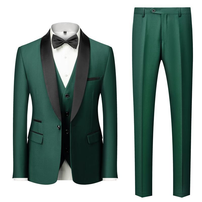 Men's Suit Set, Green Fruit Collar, Stage Costume, Host Show Dress, Groom, Best Three-Piece Suit