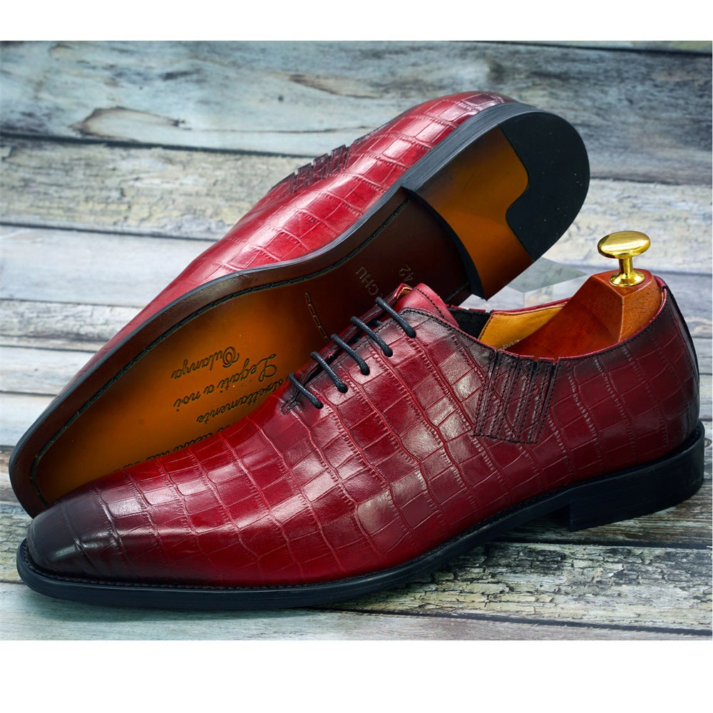 Embossed Fish Pattern Leather Formal Business Shoes