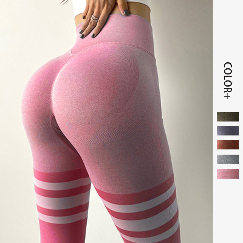 Leggings de Fitness à Rayures, Taille Haute