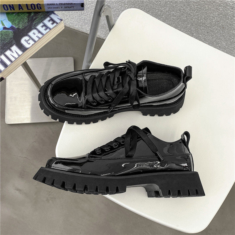 Men's small heavy bottom shoes, casual leather platform shoes 