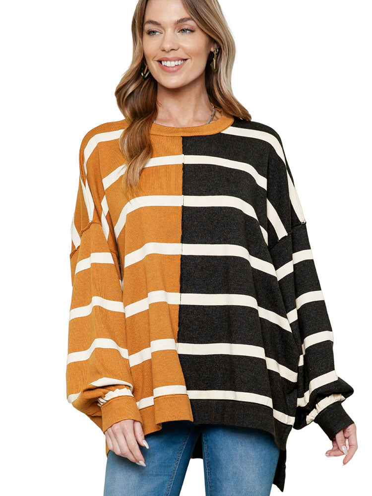 Striped Loose All-match Long-sleeved Pullover For Women