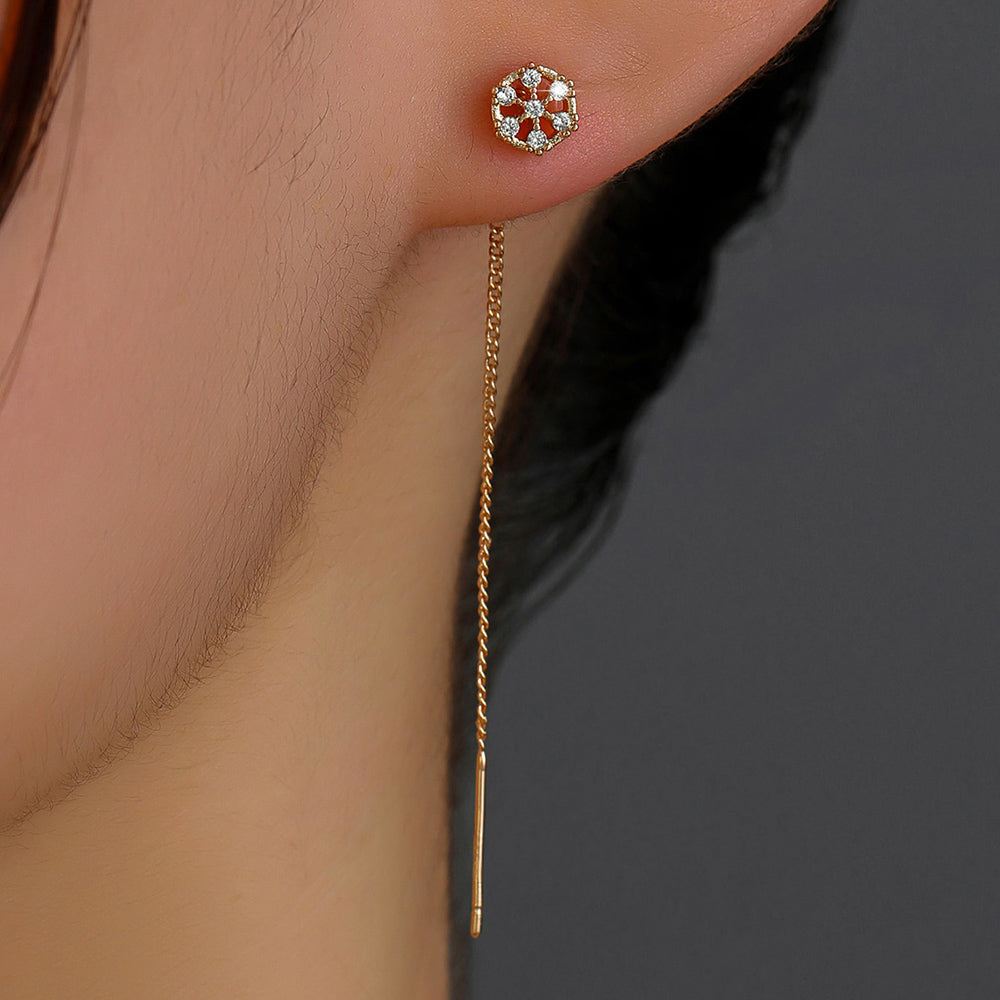 Polygonal Cutout Copper Zircon Pendant Ear Wire