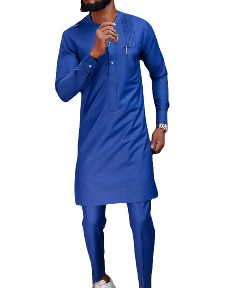 Traditional Long Sleeve Set for Men in Blue Color