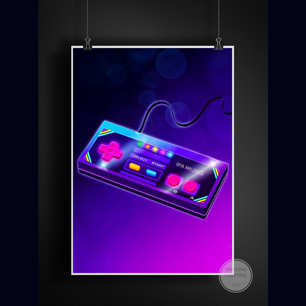 Retro Neon Game Poster Canvas Painting