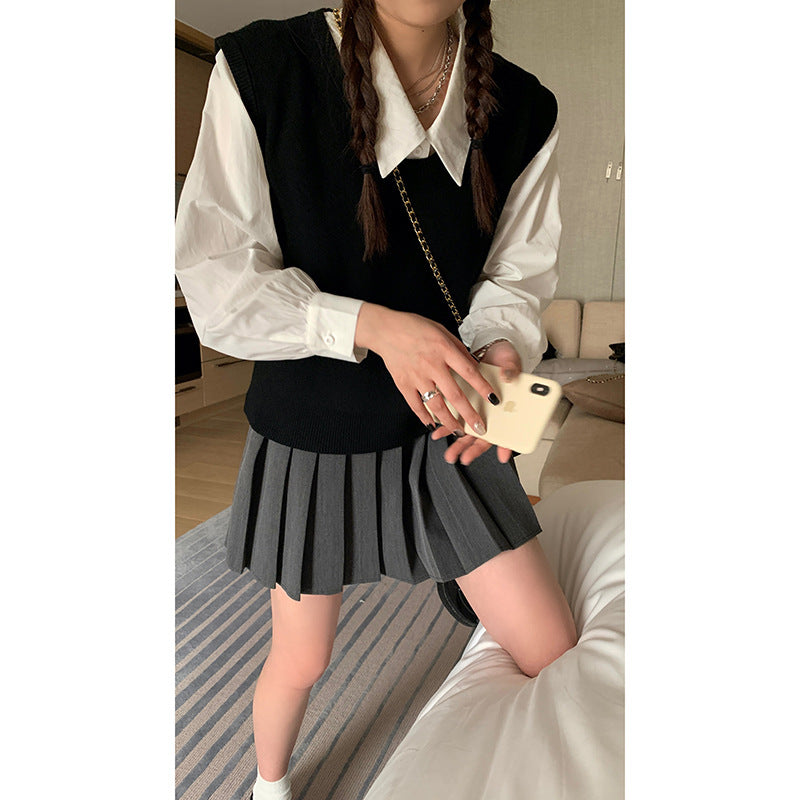 Women's Preppy Style Design Double Belt A- Line Skirt