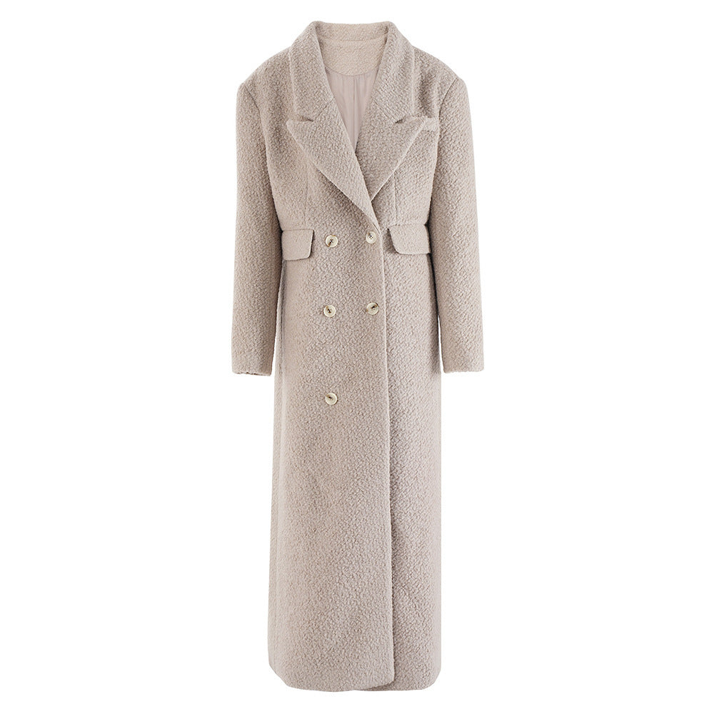 American Street Elegant High-grade Woolen Coat Double-breasted Waist-tight Design Lengthened Coat