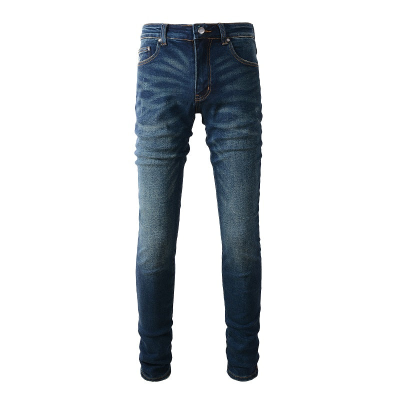 Men's Retro Slim Fitting Small Leg Jeans With Wrinkles That Look Slimmer