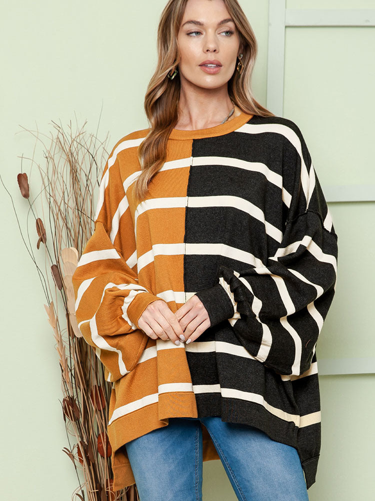 Striped Loose All-match Long-sleeved Pullover For Women