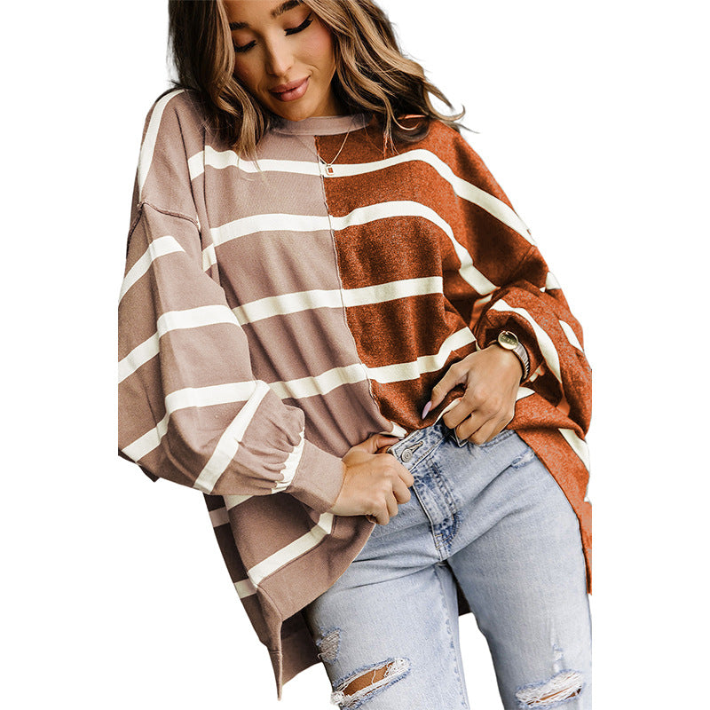 Striped Loose All-match Long-sleeved Pullover For Women