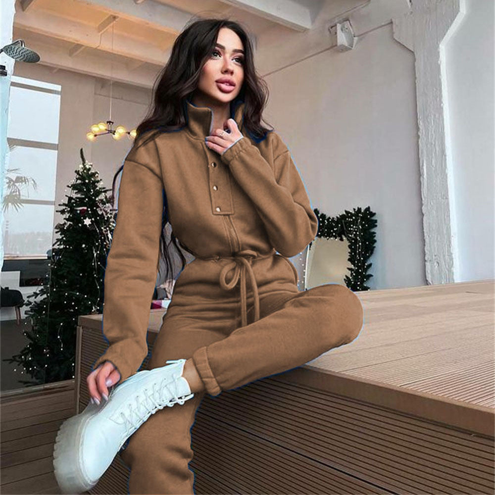 Stand-up Collar Cinched European And American Leisure Jumpsuit