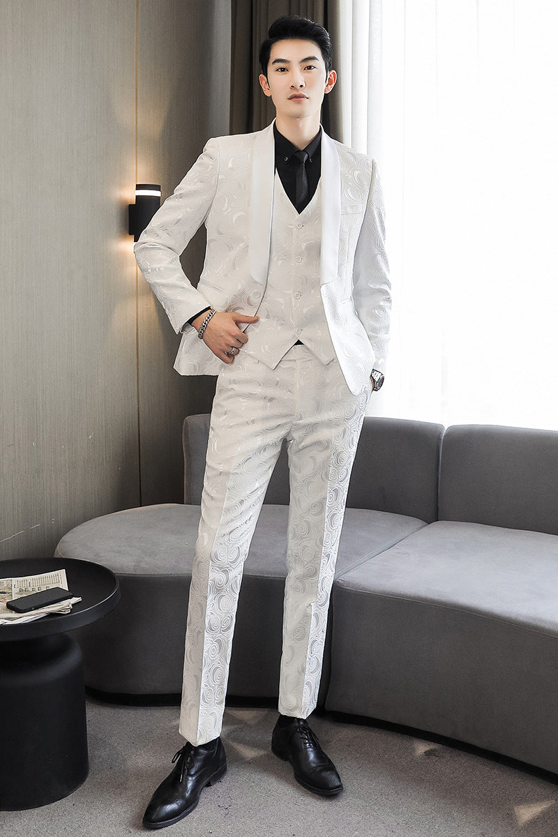 Embossed Wedding Suit Three Piece Suit for Men