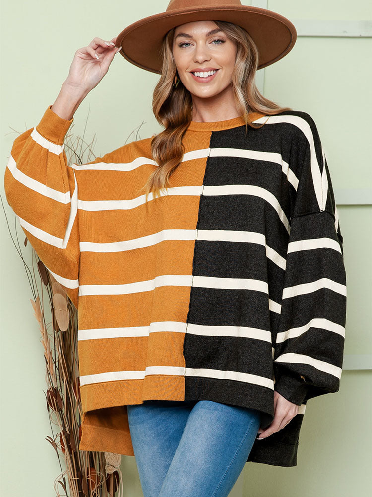 Striped Loose All-match Long-sleeved Pullover For Women