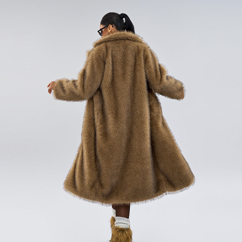 Autumn And Winter Extended Imitation Fur Coat Overcoat