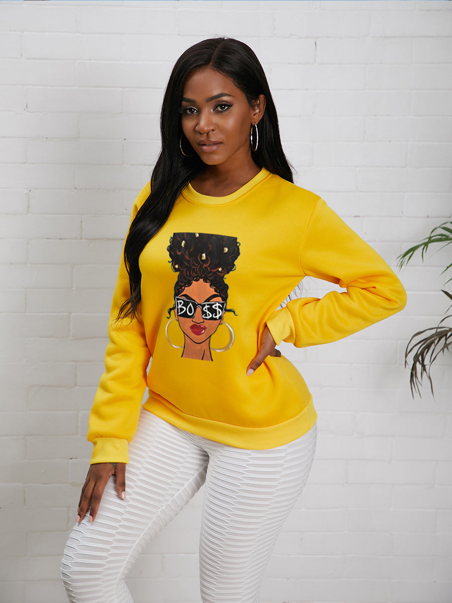 Fashion Printed Long-sleeved Fleece Crewneck Sweater