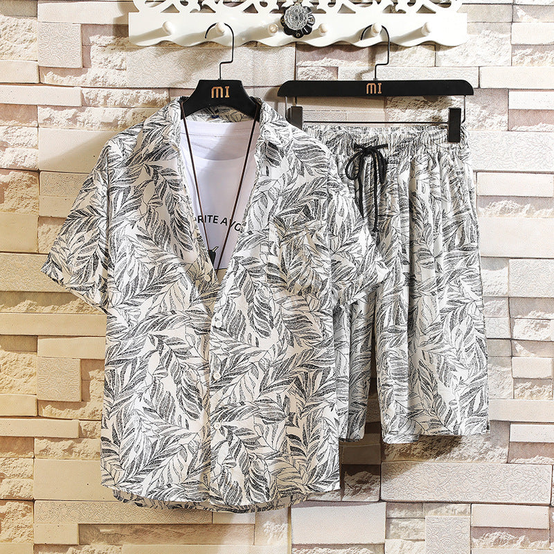 Men's Short Sleeve Floral Shirt Set Hawaiian Shirt Fat