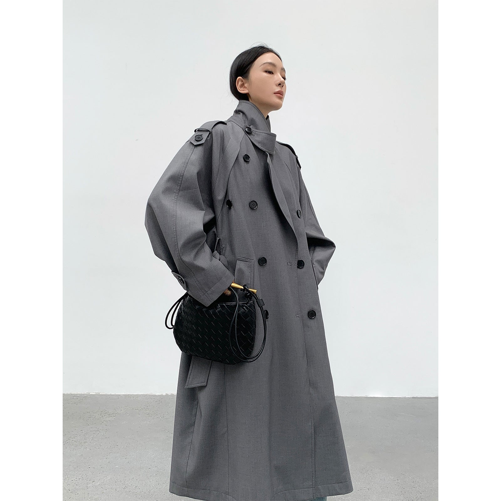 Large Lapel Double Breasted Mid-length Coat