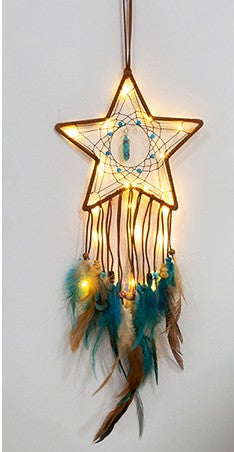 Star Feather Dream Catcher Hanging Ornament Pentagram Wind Chimes Handmade Gift