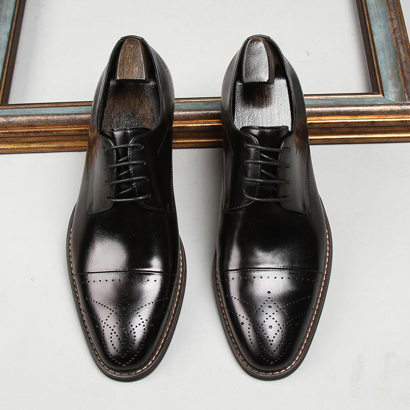 Three Head Carved Leather Shoes Groom Wedding Shoes