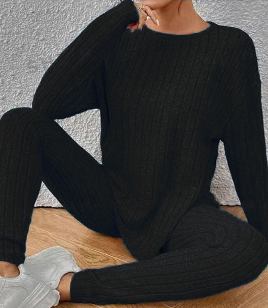 Round Neck Long Sleeve Fashion Exercise Homewear Suit