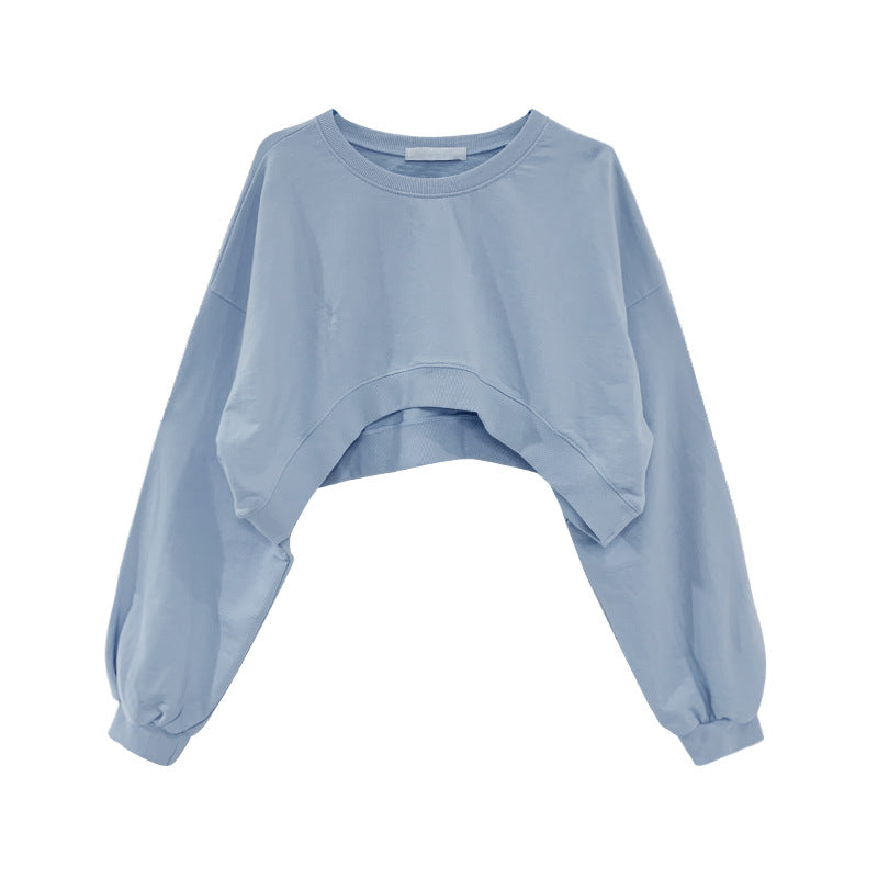 Short Sweater Women's Solid Color Loose Round Neck