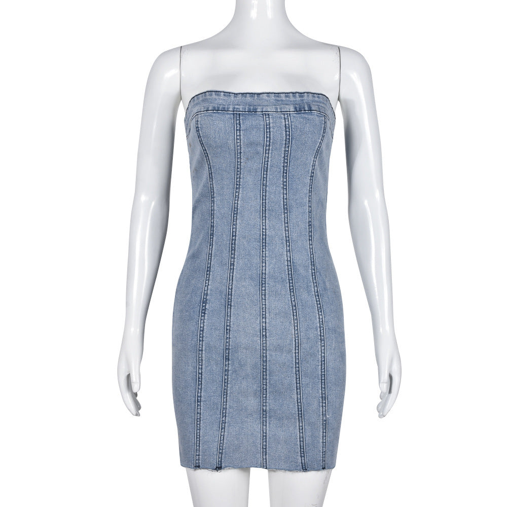 Robe En Denim Dos Nu, Robe Courte Slim Sexy