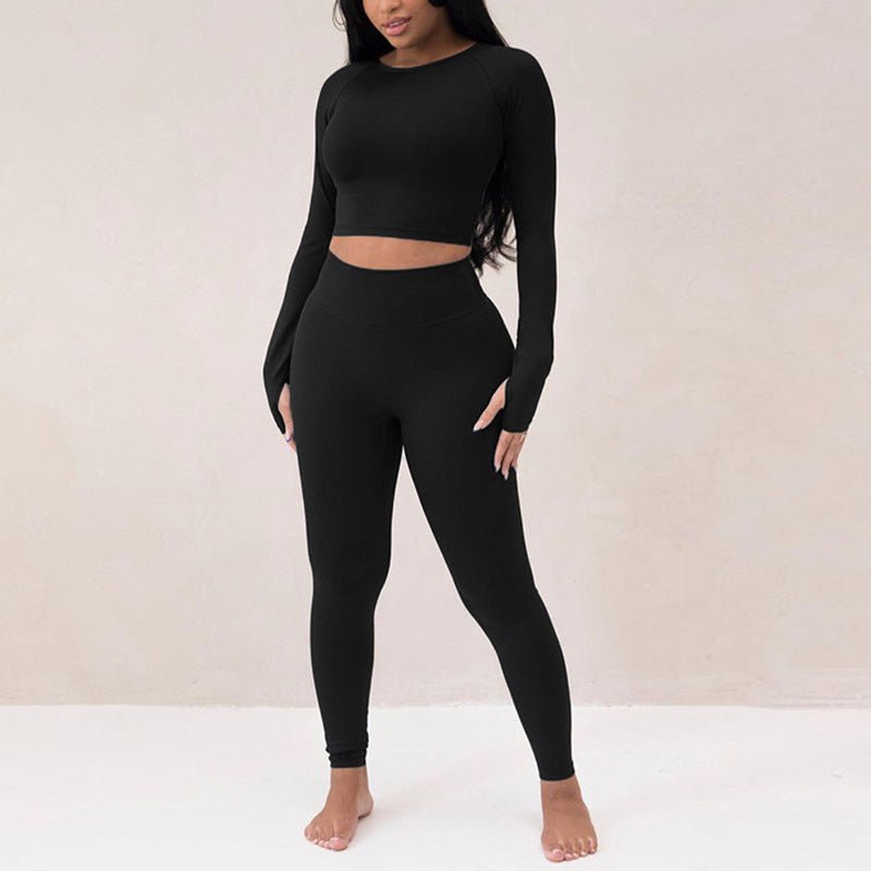 Round Neck Long Sleeve Top Pants Skinny Pants | Elastic Top | For Yoga Sports | Bodycon Jumpsuit