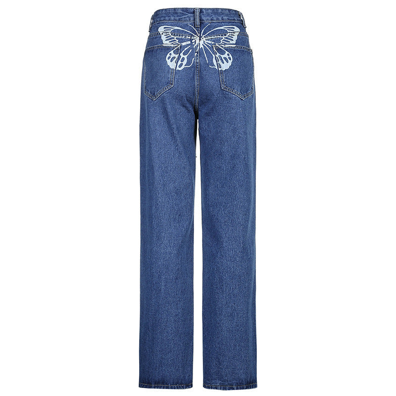 Women's Butterfly Printing High-waisted Jeans