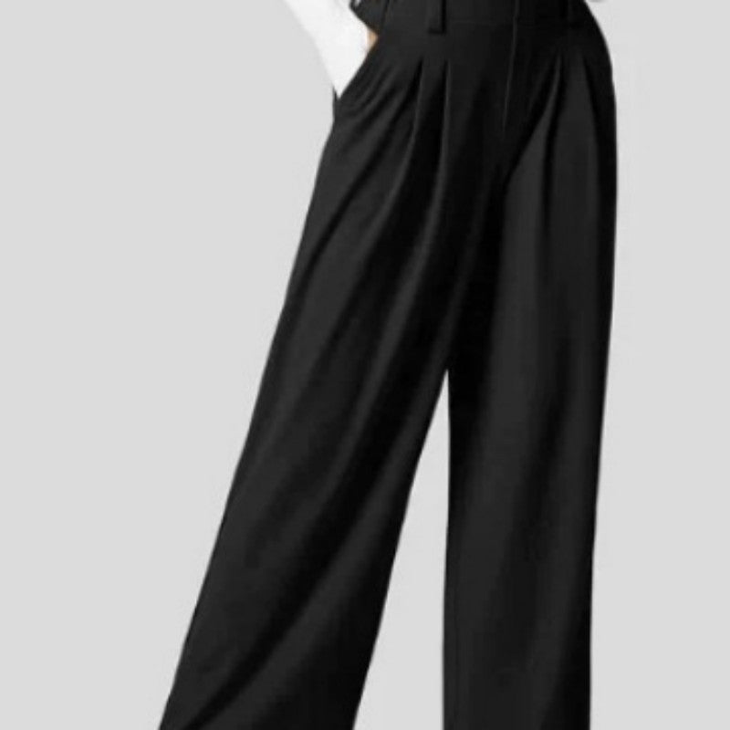 Women's Solid Color Casual Suit Pants With Real Pockets